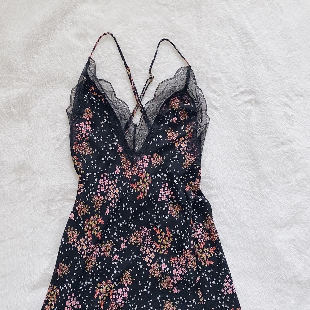 Victoria's Secret Black Floral Lace-Trim Midi Dress